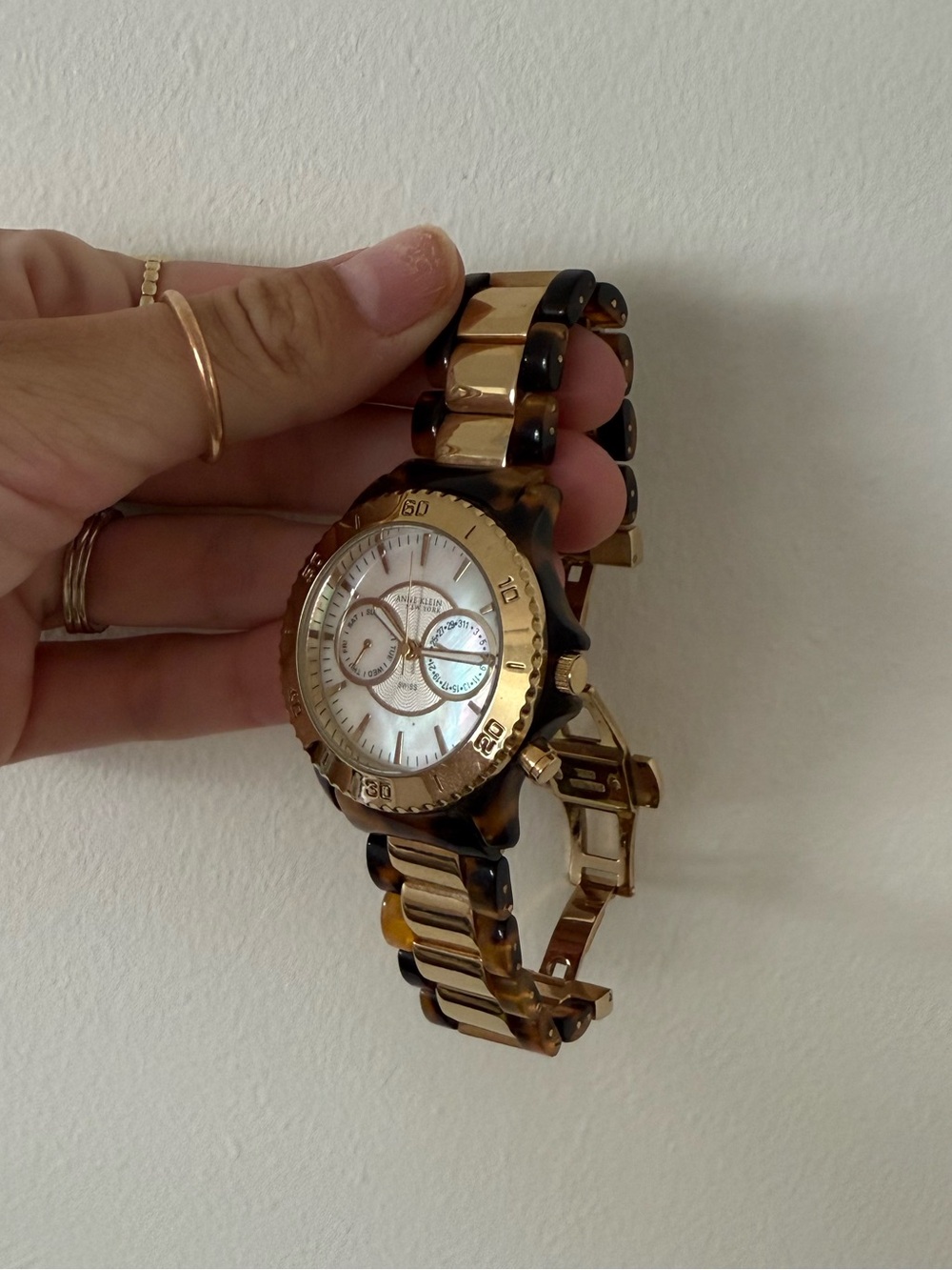 Anne Klein tortoise and gold watch